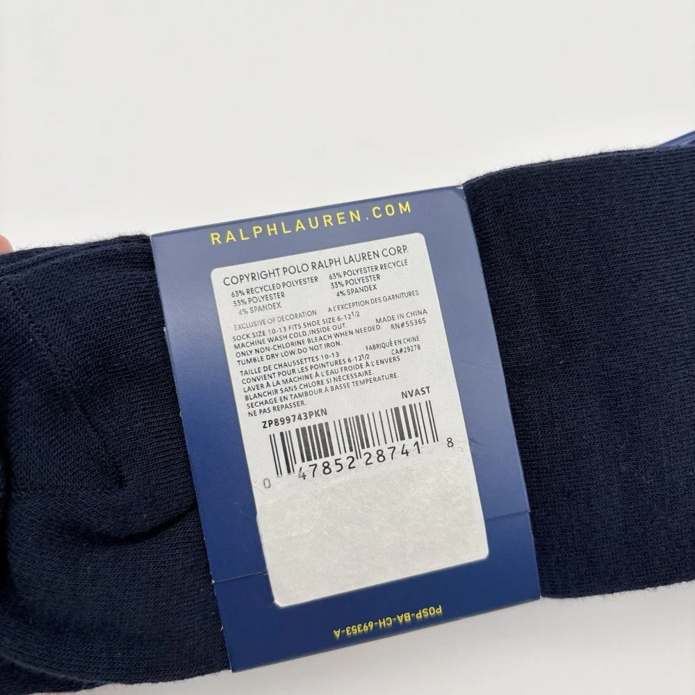 Polo Ralph Lauren Mens Casual Dress Socks 3 Pairs Navy Gray Striped 10-13 Crew